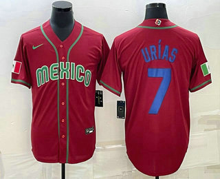 Mens Mexico Baseball #7 Julio Urias 2023 Red Blue World Baseball Classic Stitched Jersey->customized nba jersey->Custom Jersey
